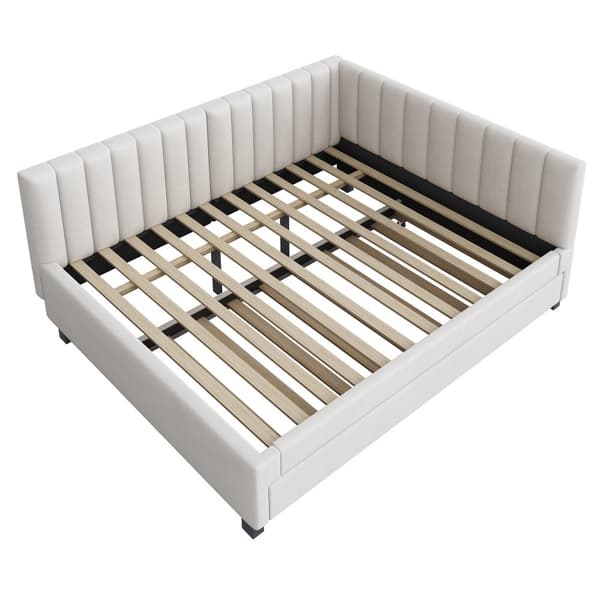 Stoppad dagbädd 140x200 cm - med utdragbar säng 90x190cm - sammetstyg - beige