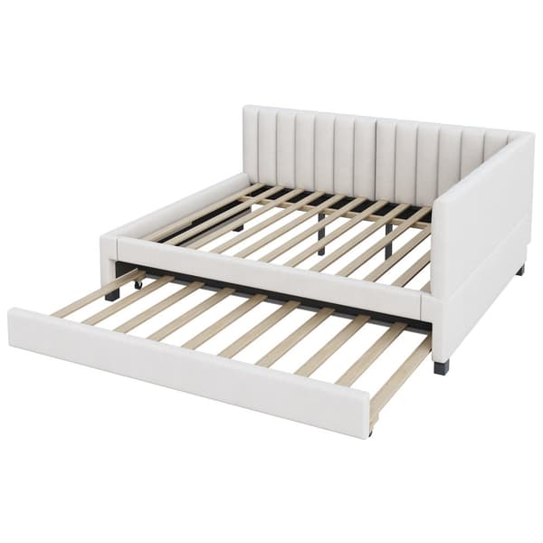 Stoppad dagbädd 140x200 cm - med utdragbar säng 90x190cm - sammetstyg - beige