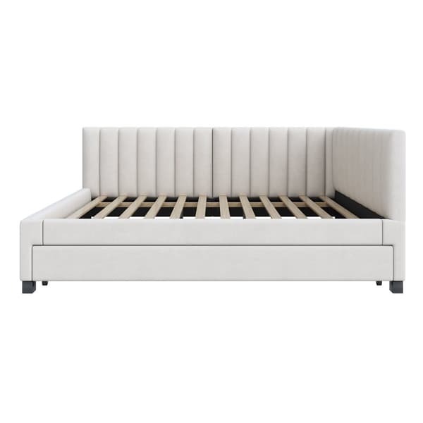 Stoppad dagbädd 140x200 cm - med utdragbar säng 90x190cm - sammetstyg - beige