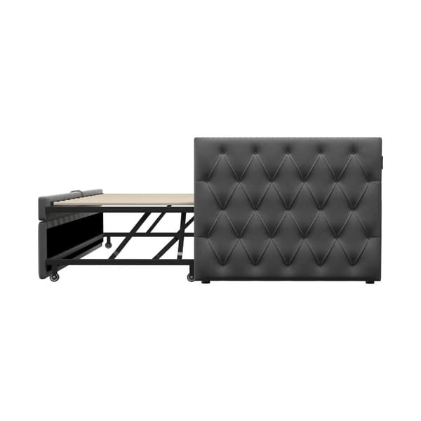 Sammetsklädd utdragbar säng - 90/180 x 200 cm - med lamellram - grå