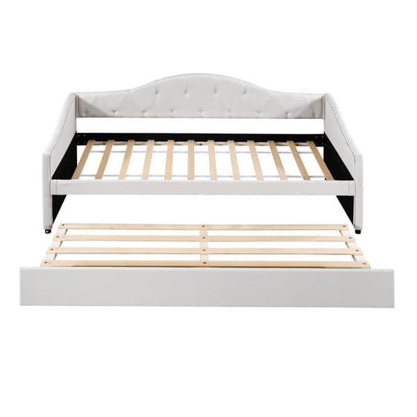 Daybed 90 x 200 cm + udtræksseng 90 x 190 cm - betrukket med hørstof - beige (madras medfølger ikke)