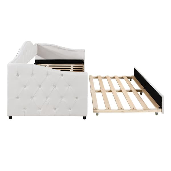 Daybed 90 x 200 cm + udtræksseng 90 x 190 cm - betrukket med hørstof - beige (madras medfølger ikke)