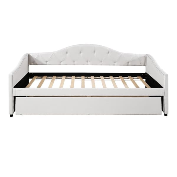 Daybed 90 x 200 cm + udtræksseng 90 x 190 cm - betrukket med hørstof - beige (madras medfølger ikke)
