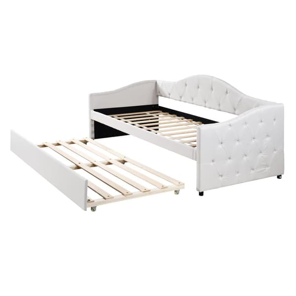Daybed 90 x 200 cm + udtræksseng 90 x 190 cm - betrukket med hørstof - beige (madras medfølger ikke)