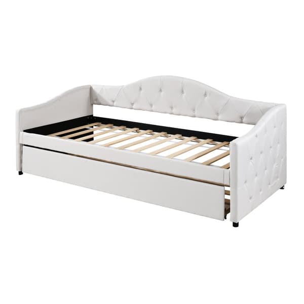 Daybed 90 x 200 cm + udtræksseng 90 x 190 cm - betrukket med hørstof - beige (madras medfølger ikke)