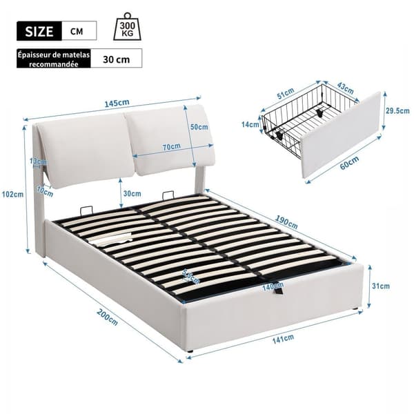 Stoppad säng 140x190 cm - med tre lådor - sängram med lamellram - sammet - beige (madrass ingår ej)