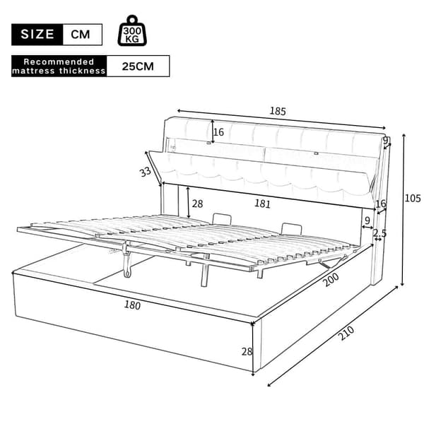 Seng med opbevaringsplads 180x200 cm - lavet af kunstlæder - sengegavl med opbevaringsplads - sort