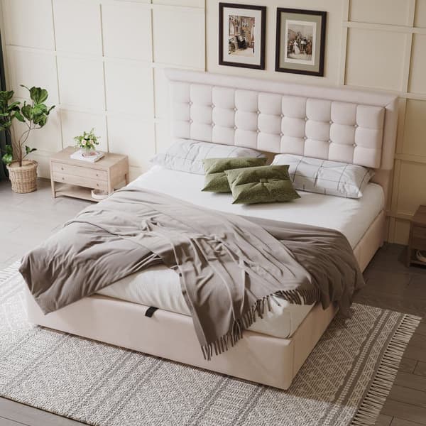 Opbevaringsseng med skuffer 160x200cm - betrukket med fløjl - med lamelramme - Beige