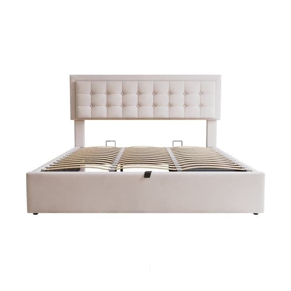 Opbevaringsseng med skuffer 160x200cm - betrukket med fløjl - med lamelramme - Beige