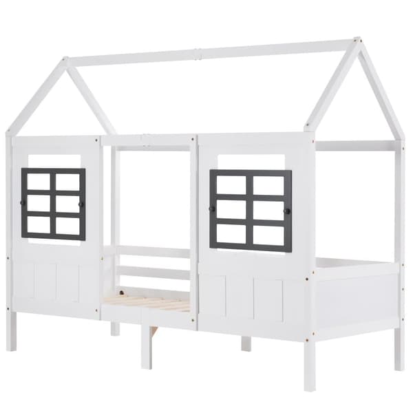Hussäng med fönster + lamellram + 2 lådor - 90x200cm - furu - vit