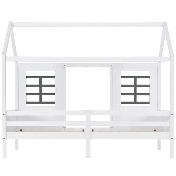 Hussäng med fönster + lamellram + 2 lådor - 90x200cm - furu - vit