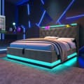 Miniatyrbillede 3 af 10: 180 x 200 cm seng med sengelinnedopbevaring - med LED og USB og type C tilslutninger - grå