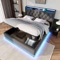 Miniatyrbillede 1 af 10: 180 x 200 cm seng med sengelinnedopbevaring - med LED og USB og type C tilslutninger - grå