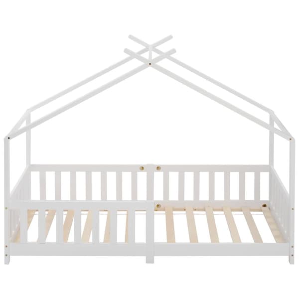 Loftsäng barnsäng 90x200cm av massivt trä med fallskydd och lamellram - vit