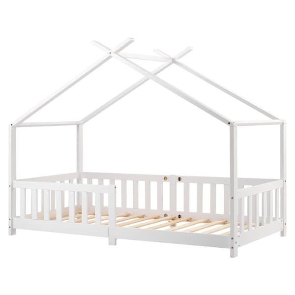 Loftsäng barnsäng 90x200cm av massivt trä med fallskydd och lamellram - vit