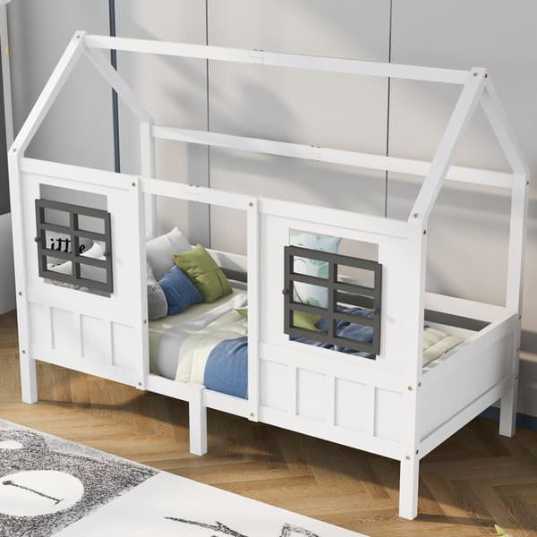 Loftsäng av massivt furuträ - 90 x 200 cm - med lamellram - vit