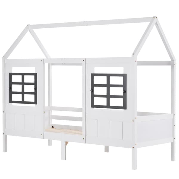 Loftsäng av massivt furuträ - 90 x 200 cm - med lamellram - vit