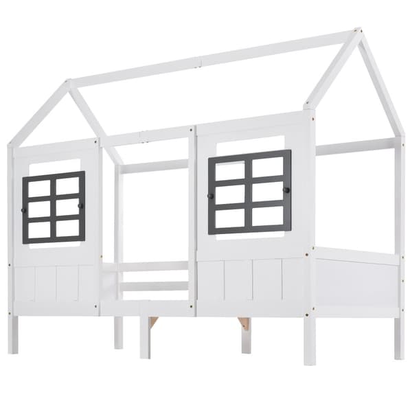 Loftsäng av massivt furuträ - 90 x 200 cm - med lamellram - vit