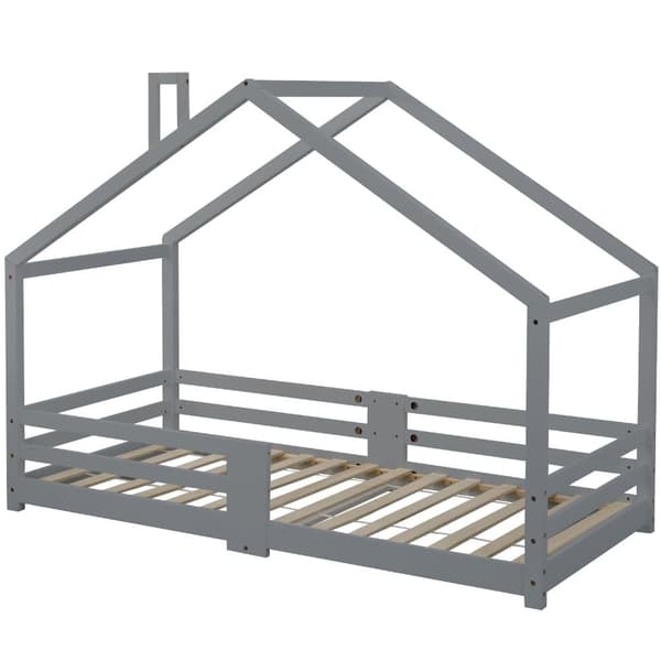 Hems med sikkerhedsgitter - 90 x 200 cm - massivt træ - grå