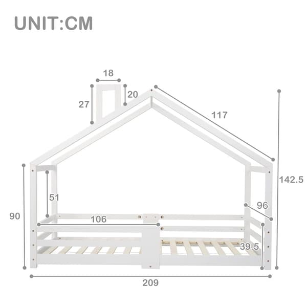 Hems med sikkerhedsgitter - 90 x 200 cm - massivt træ - hvid