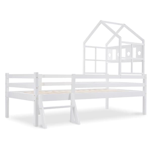 Hussäng med stege + lådor + fallskydd - 90x200cm - massivt trä - vit