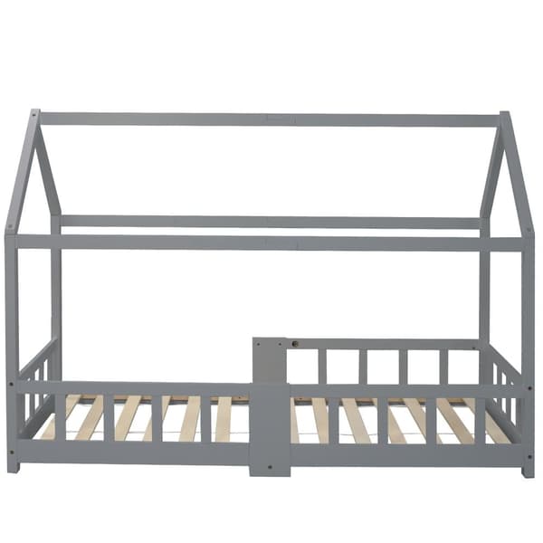 Hems seng 90x200cm lavet af massivt træ - med bræt - grå