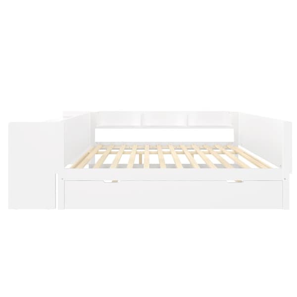 Dobbeltseng til børn 140x200 cm - med skrivebord - med udtræksseng - med lamelbund - massivt træ - hvid (uden madras)