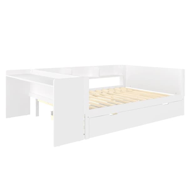 Dobbeltseng til børn 140x200 cm - med skrivebord - med udtræksseng - med lamelbund - massivt træ - hvid (uden madras)