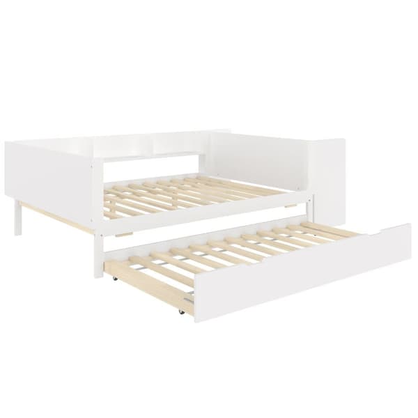 Dobbeltseng til børn 140x200 cm - med skrivebord - med udtræksseng - med lamelbund - massivt træ - hvid (uden madras)