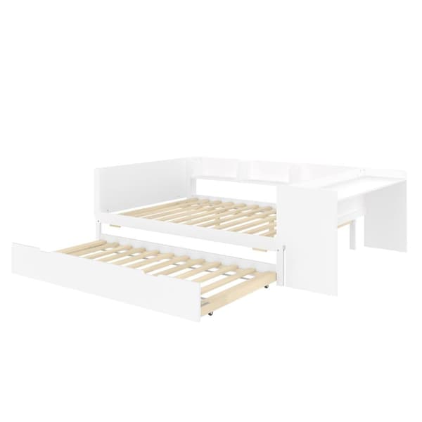 Dobbeltseng til børn 140x200 cm - med skrivebord - med udtræksseng - med lamelbund - massivt træ - hvid (uden madras)