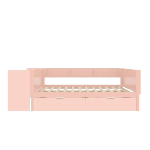Enkelsäng för barn 140x200 cm - med skrivbord - med 2 lådor - med hyllor - massivt trä - rosa (utan madrass)