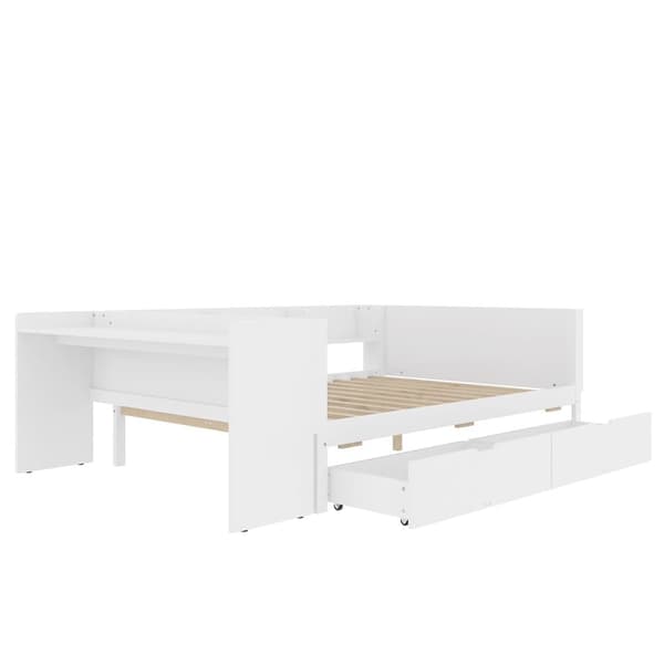 Enkeltseng til børn 140x200 cm - med skrivebord - med 2 skuffer - med hylder - massivt træ - hvid (uden madras)