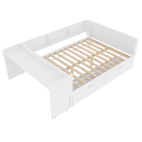 Enkeltseng til børn 140x200 cm - med skrivebord - med 2 skuffer - med hylder - massivt træ - hvid (uden madras)