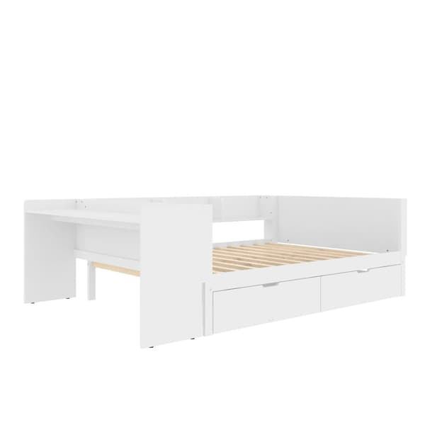 Enkeltseng til børn 140x200 cm - med skrivebord - med 2 skuffer - med hylder - massivt træ - hvid (uden madras)