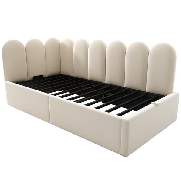 Soveskammel med opbevaringsplads - Fløjlsstof - 90x200 cm - Med Stel - Beige