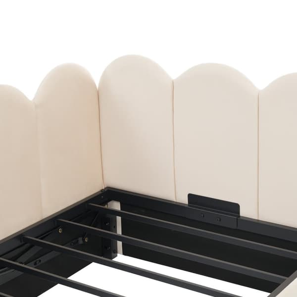 Soveskammel med opbevaringsplads - Fløjlsstof - 90x200 cm - Med Stel - Beige