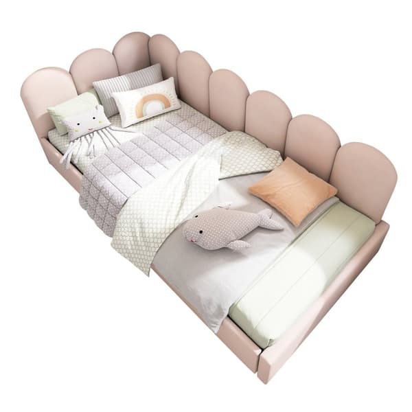 Bäddsoffa med förvaringsutrymme - sammetstyg - 90x200 cm - med spjälstomme - rosa