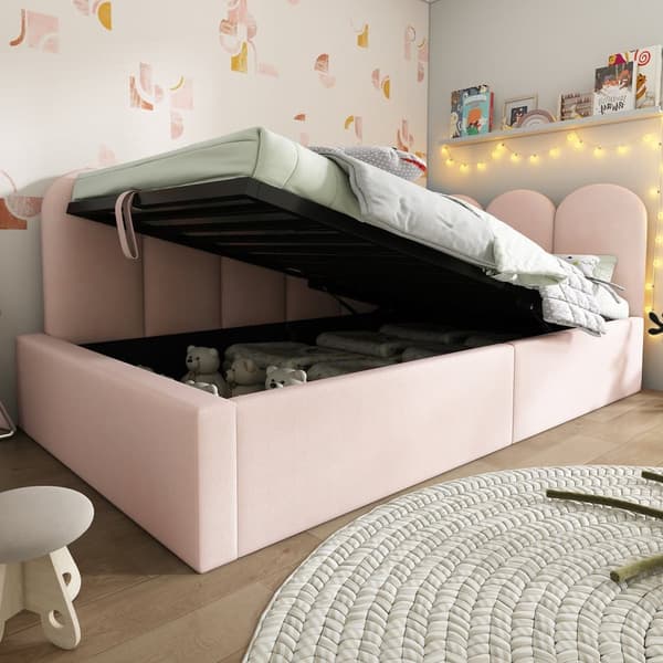 Sovesofa med opbevaringsplads - Fløjlsstof - 90x190 cm - Med Ramme - Pink