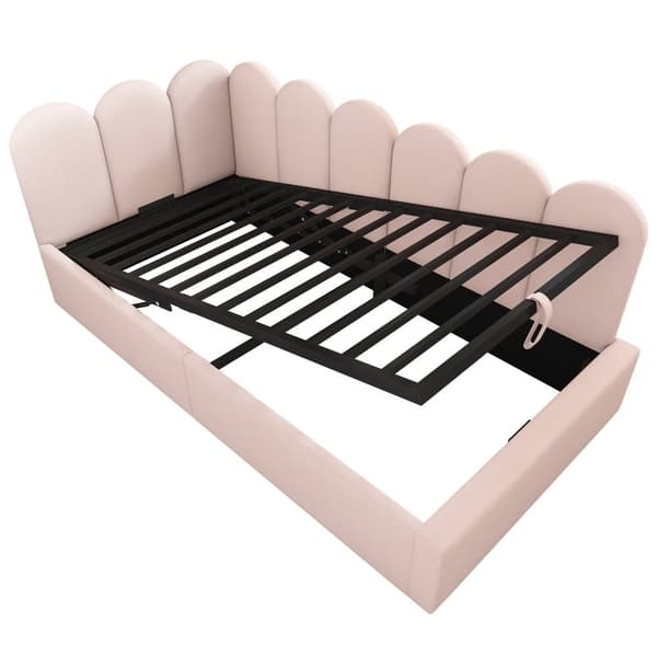 Sovesofa med opbevaringsplads - Fløjlsstof - 90x190 cm - Med Ramme - Pink