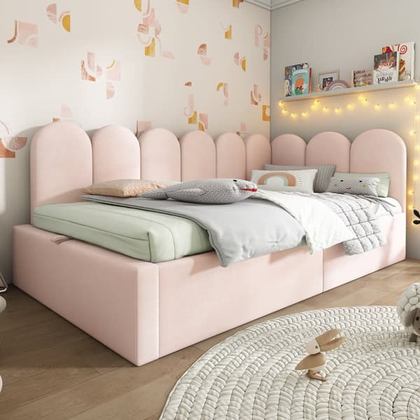Sovesofa med opbevaringsplads - Fløjlsstof - 90x190 cm - Med Ramme - Pink
