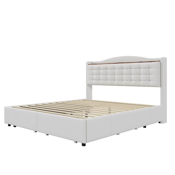 Linnedseng til voksne, 160 x 200 cm - med USB-tilslutning og 4 skuffer - lamelramme - hvid