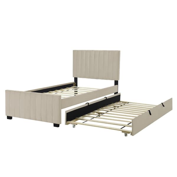 Stoppad säng 90x190cm i sammet - med utdragbar säng 90x190cm - Beige
