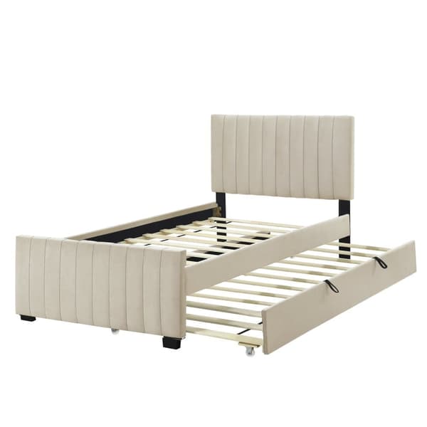 Stoppad säng 90x190cm i sammet - med utdragbar säng 90x190cm - Beige