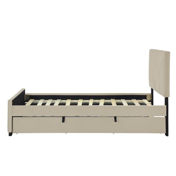 Stoppad säng 90x190cm i sammet - med utdragbar säng 90x190cm - Beige