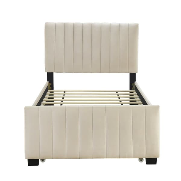 Stoppad säng 90x190cm i sammet - med utdragbar säng 90x190cm - Beige