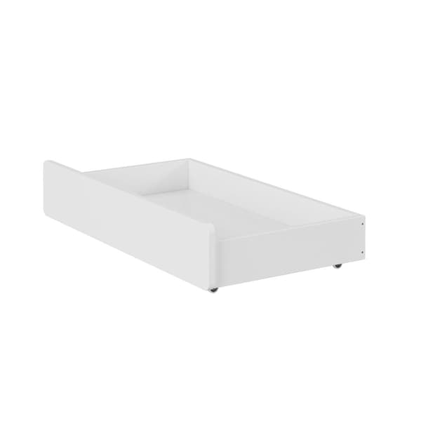 Børneseng 90x190cm med 2 skuffer - Enkeltseng af massivt træ med lamelramme - Hvid