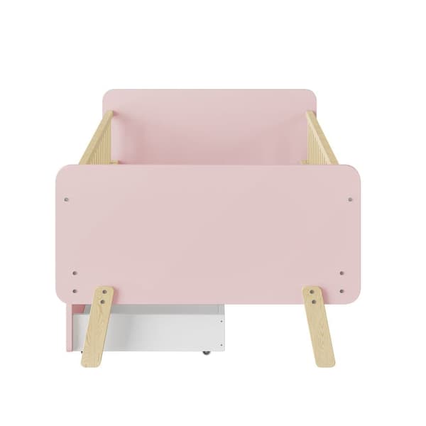 Barnsäng 90x190cm med 2 lådor - Enkelsäng i massivt trä med lamellram - rosa