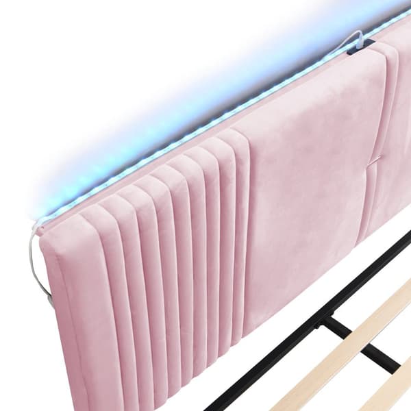 Dobbeltseng med fløjlsbetræk 140 x 200 cm - med LED og USB-opladningstilslutning - med stor skuffe - Pink