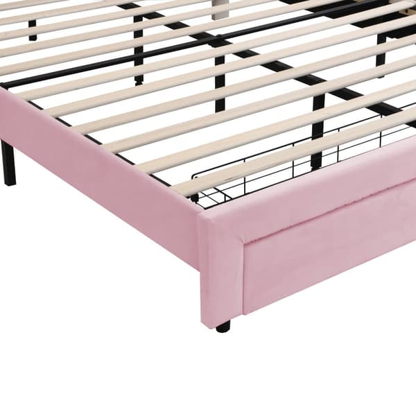 Dobbeltseng med fløjlsbetræk 140 x 200 cm - med LED og USB-opladningstilslutning - med stor skuffe - Pink
