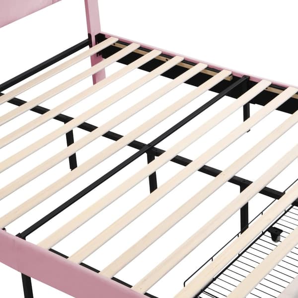 Dobbeltseng med fløjlsbetræk 160 x 200 cm - med LED og USB-opladningstilslutning - med stor skuffe - Pink